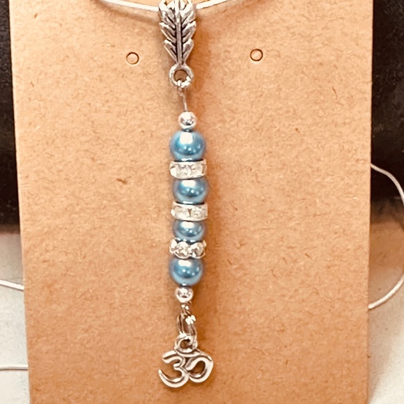 925 Sterling Silver Chain w/Blue Beads Crystal Rondelle’s & Om Charm Hand Made - Picture 8 of 13